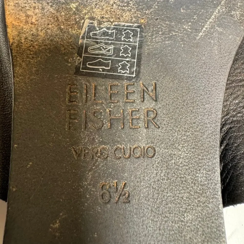 Eileen Fisher Black Leather Toe Ring Slides Sandals 6.5 Vero Cuoio Minimalist